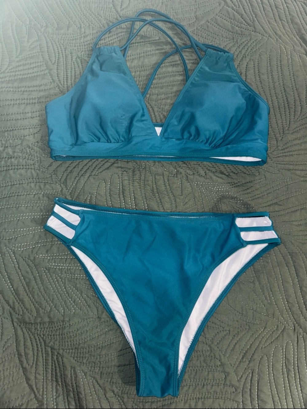 Women's Teal Strappy V-Neck Bikini Set